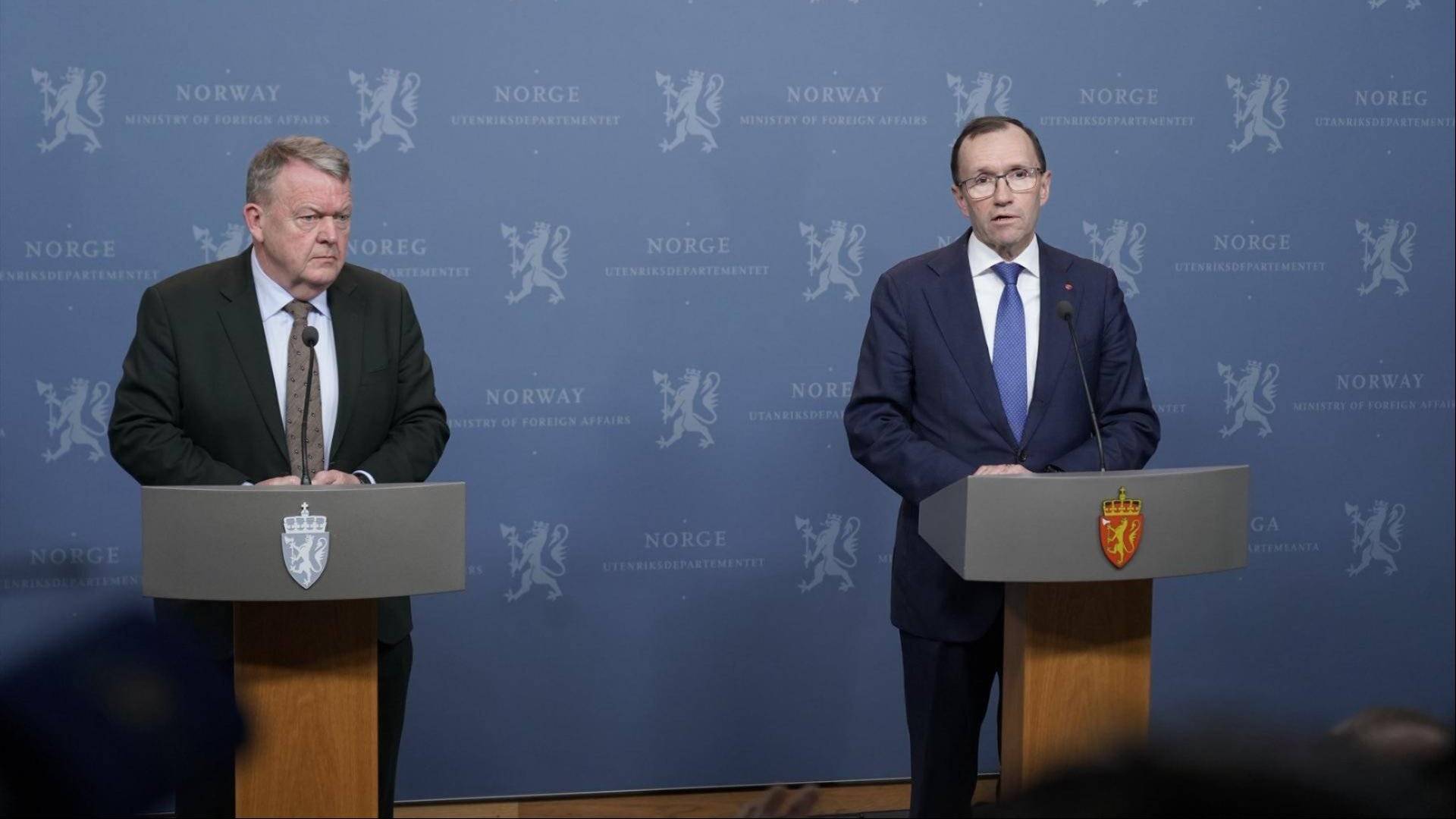 Bilde av danmarks utenriksminister Lars Løkke Rasmussen og Norges umin Espen Barth Eide